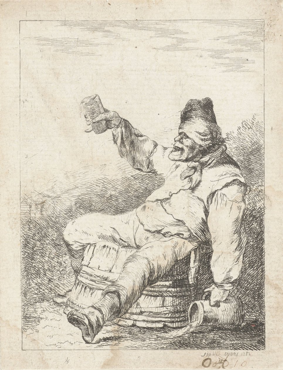 Borracho sentado en un barril de Sophia Wilhelmina Evans