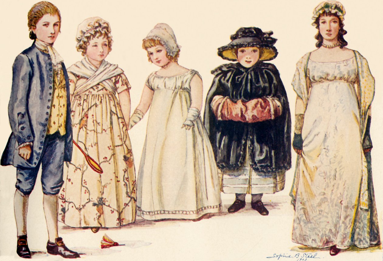 Atuendo infantil durante los reinados de la Reina Ana, Jorge I, II y III 1702-1790, 1903, 1937 de Sophie B. Steel