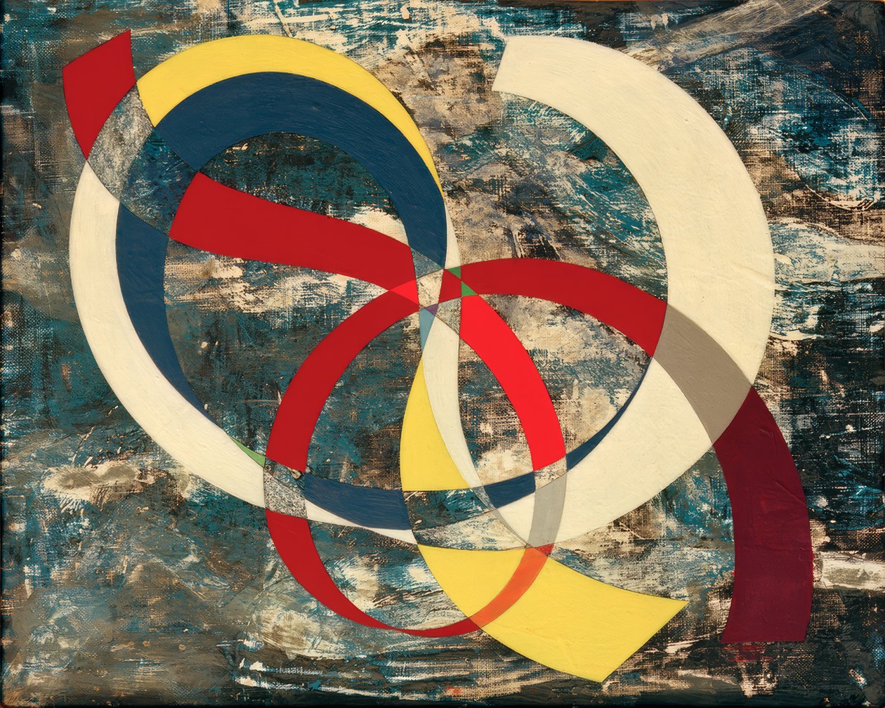 Nudo en colores vivos sobre fondo caótico de Sophie Taeuber Arp
