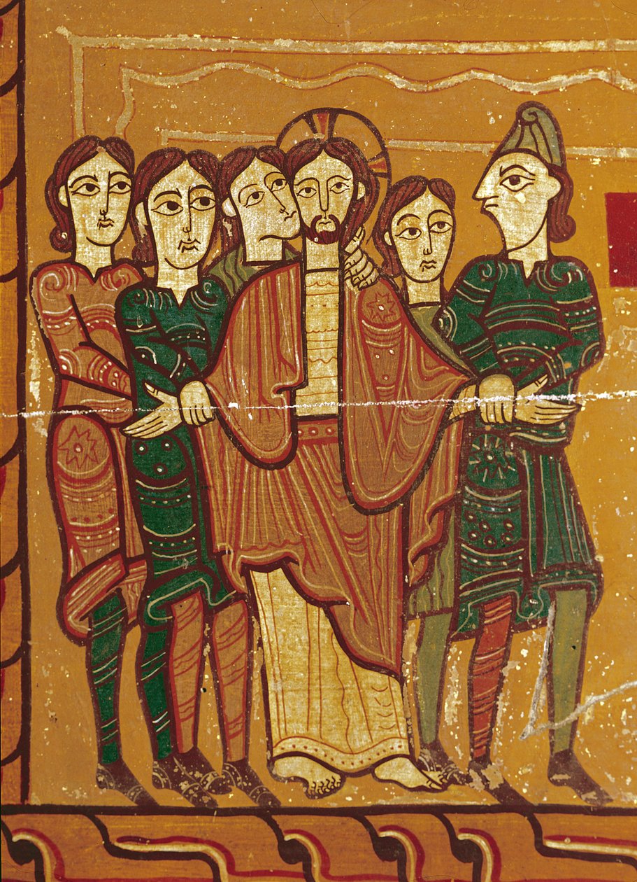 Panel del retablo que muestra el arresto de Cristo de Spanish School