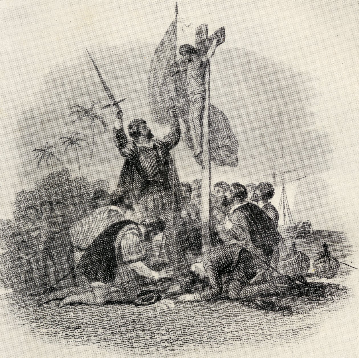 Colón (1451-1506) desembarcando en el Nuevo Mundo, ilustración en 