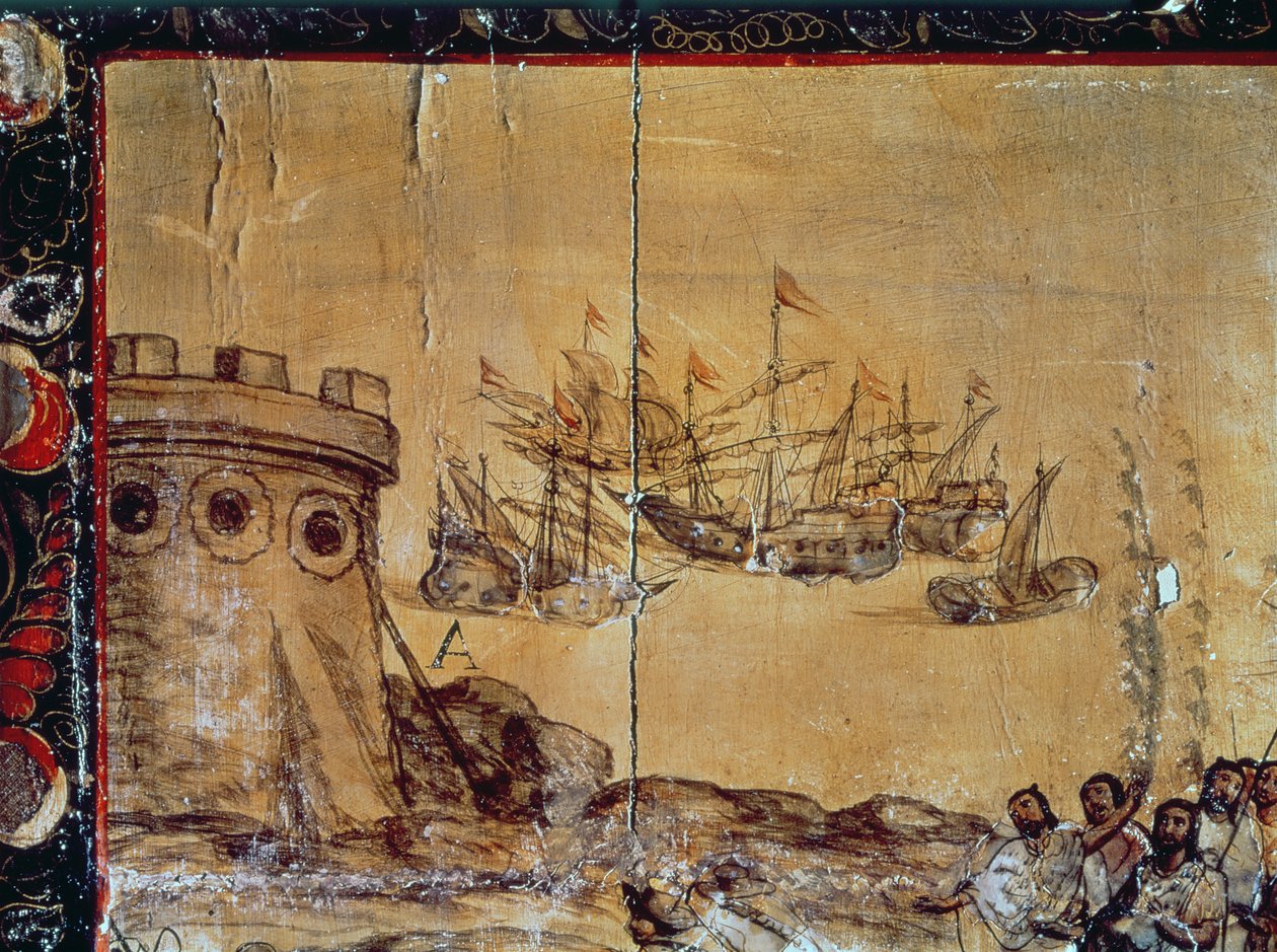 Cortés zarpa hacia México, 1518 de Spanish School