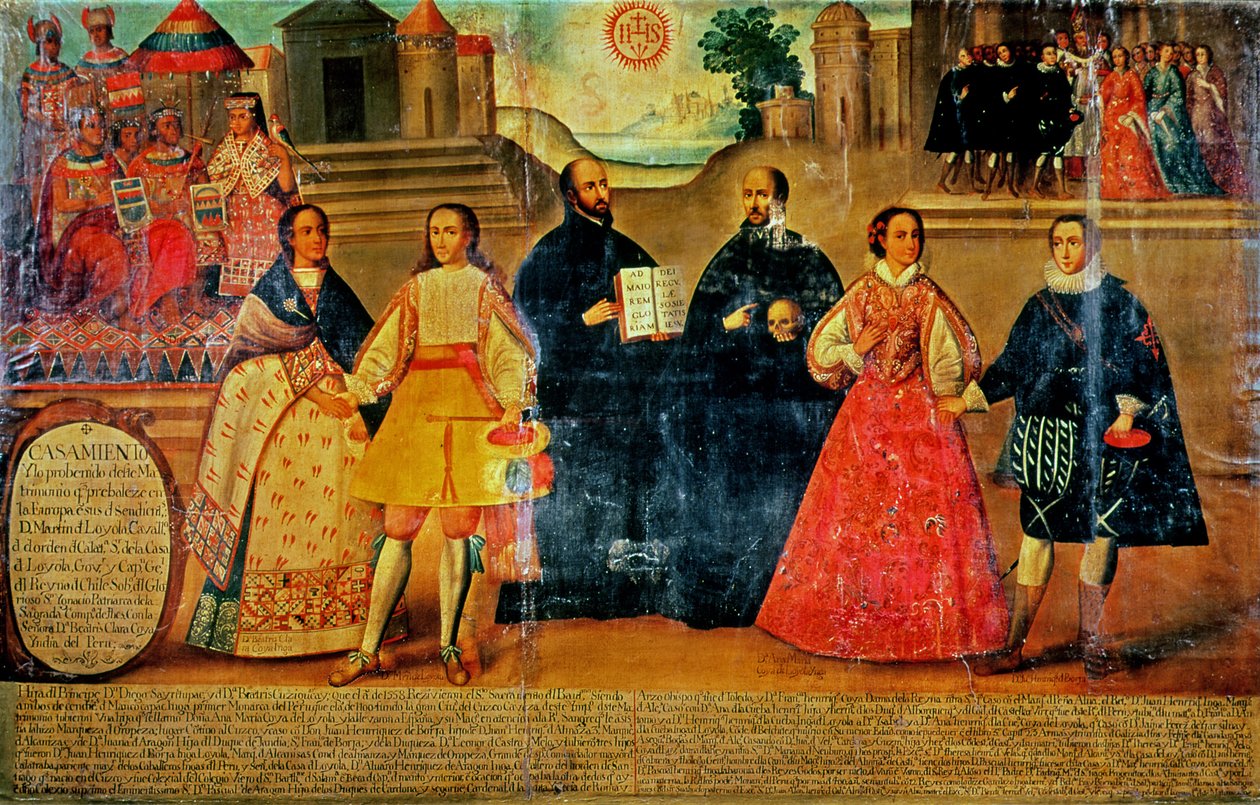 Doble boda entre dos mujeres incas y dos españoles en 1558, c.1750 de Spanish School