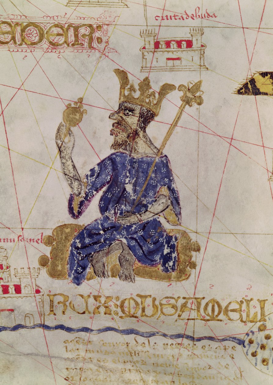 Kankou Mousa, Rey de Mali, del Mapa de Carlos V, Mapa de Mecia de Viladestes, un portulano de Europa y África del Norte, 1413 de Spanish School