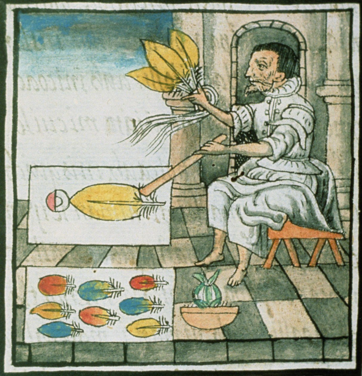Ms Palat 218-220 Libro IX Un artesano de plumas azteca, del 