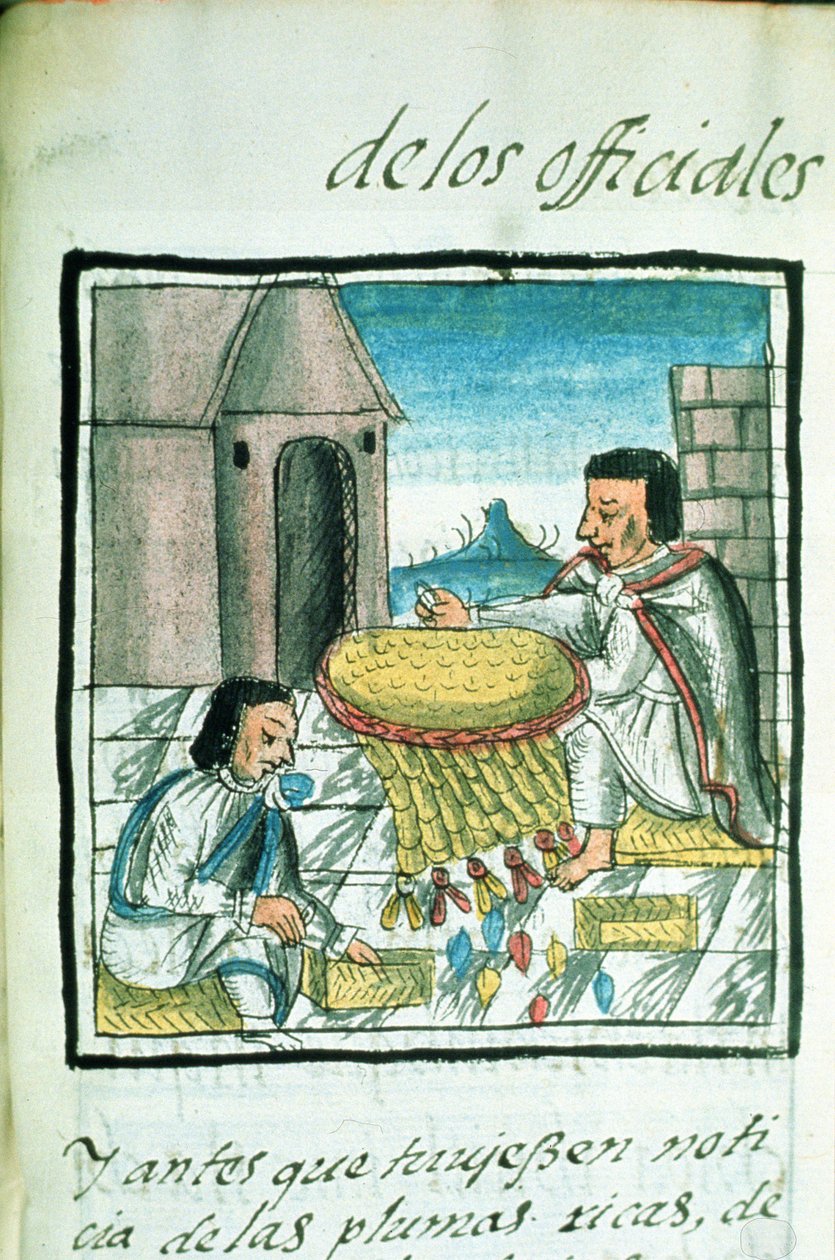 Ms Palat. 218-220 Libro IX Artesanos de plumas aztecas en el trabajo, del 