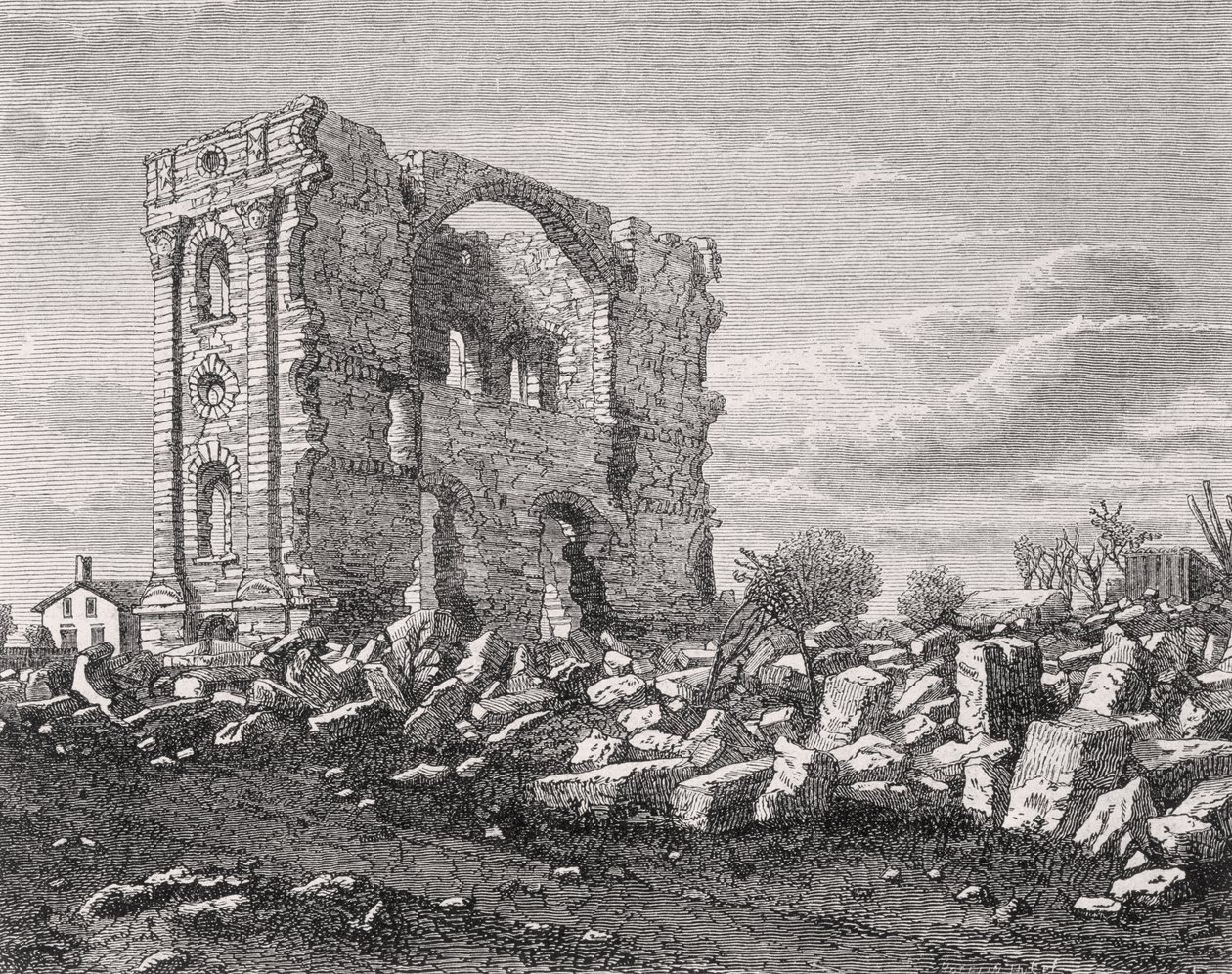 Ruinas del Templo Mormón, Nauvoo, Illinois, en la década de 1850, de 