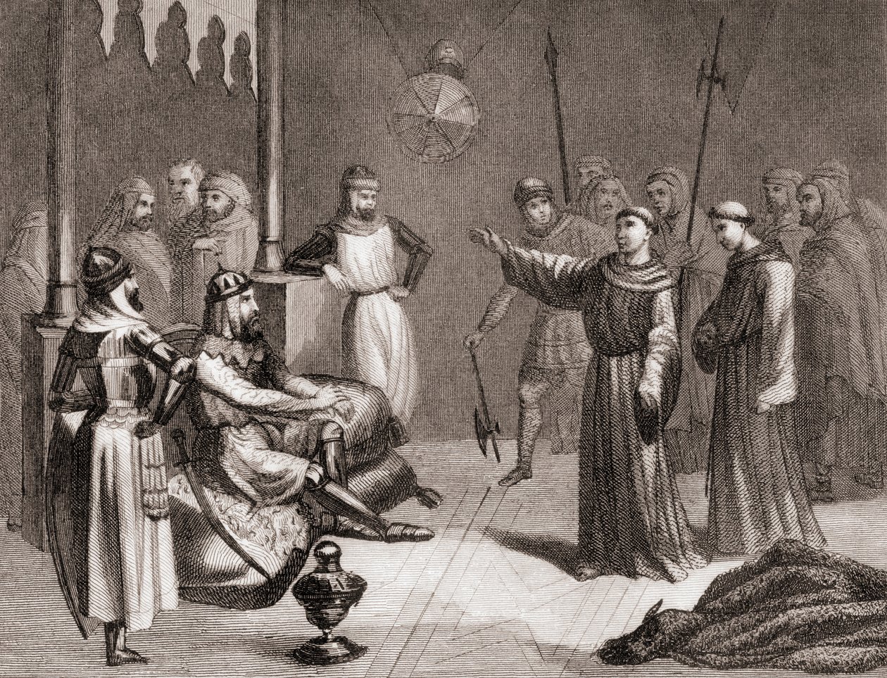 San Francisco de Asís intenta convertir a Melek-el-Kamel al cristianismo durante la quinta cruzada de Spanish School