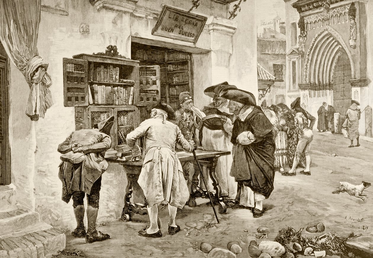 Los bibliófilos, después de una pintura de Jiménez Aranda, de 