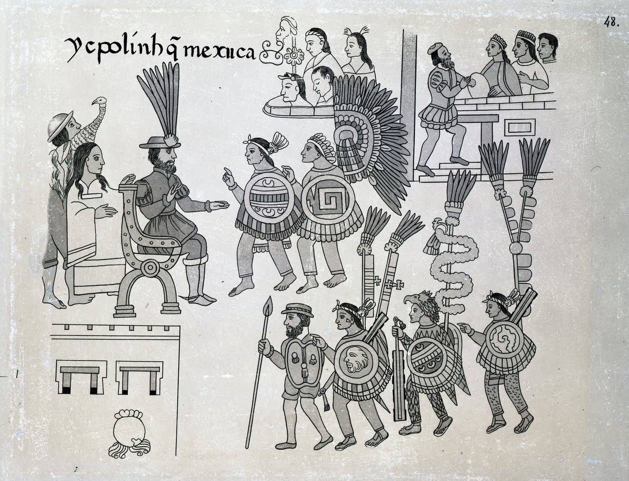 El último emperador azteca Cuauhtémoc se rinde, lámina de 