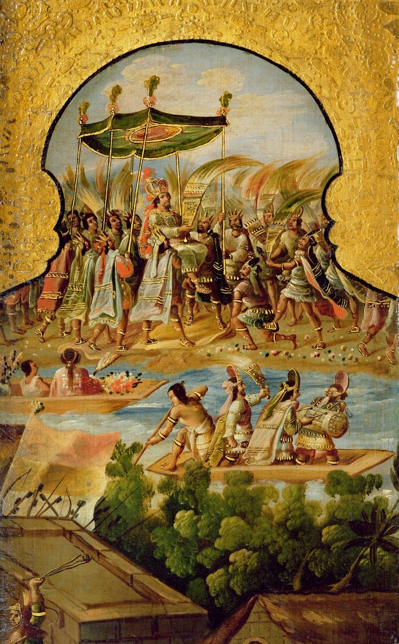 La procesión real de Moctezuma en camino para encontrarse con los españoles de Spanish School