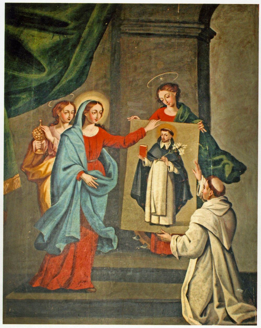 Un santo presentando un retrato de San Domingo a la Virgen María de Spanish School