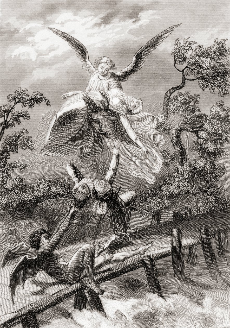 Amina es llevada por un ángel mientras el diablo captura al sacristán de Albaicín de Spanish School