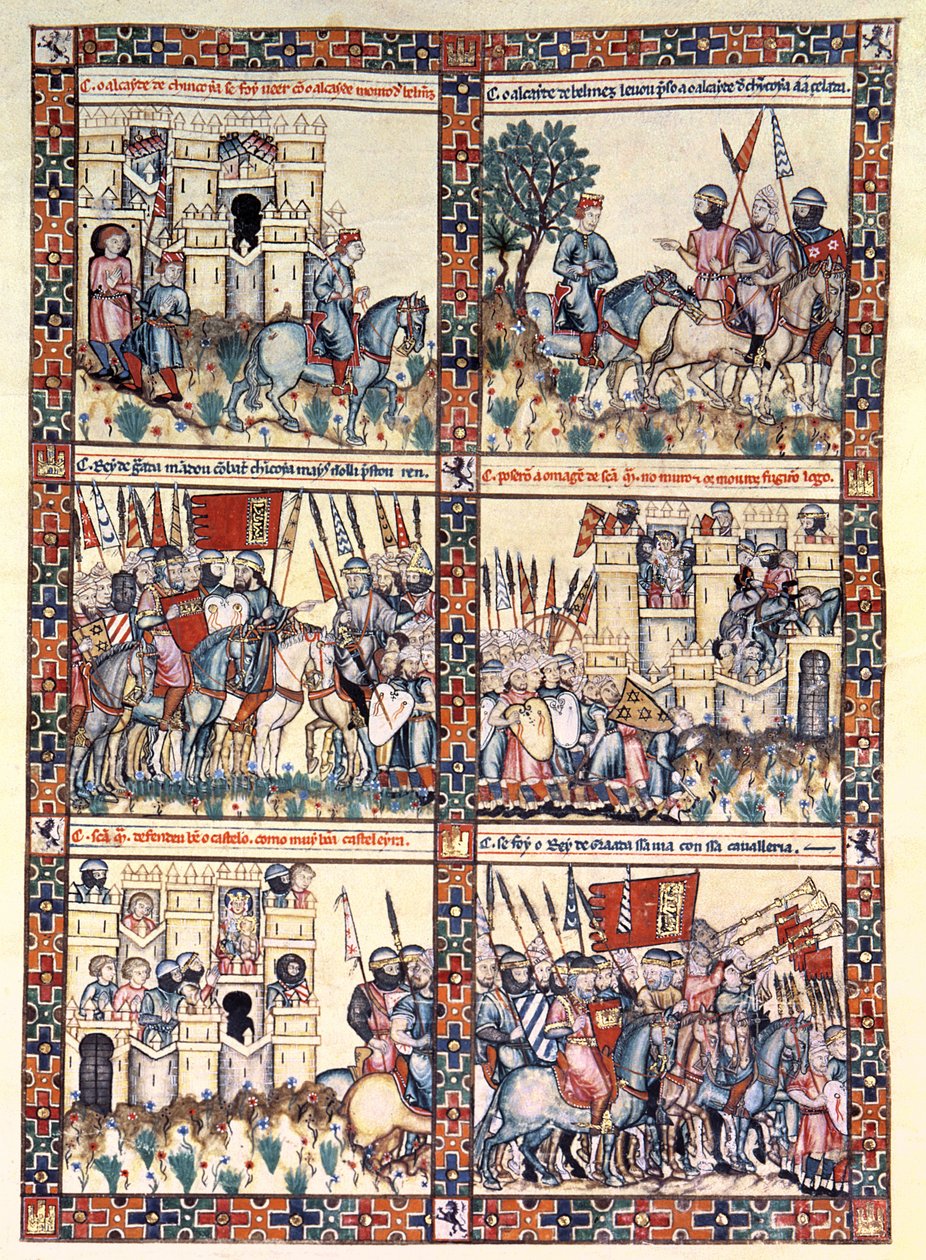 Cantiga 187, una de las 420 composiciones musicales que narran los milagros de la Virgen, escrita en gallego para Alfonso X el Sabio (1221-84) (vitela) de Spanish School