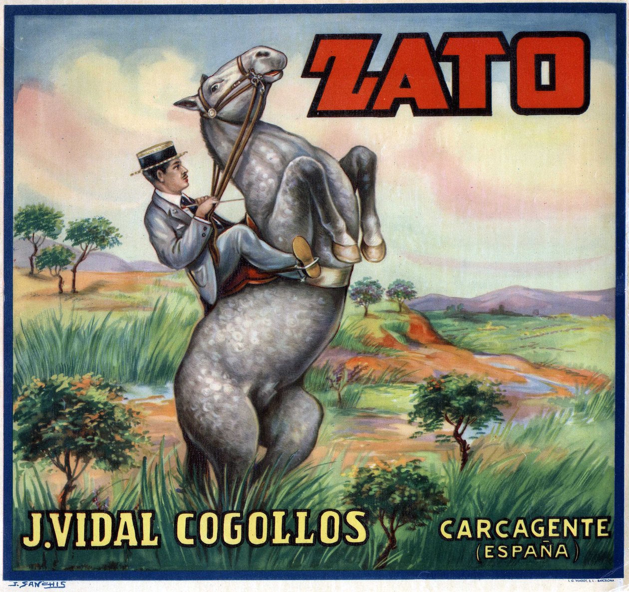 Jinete en un caballo encabritado. Cartel publicitario español, Valencia de Spanish School