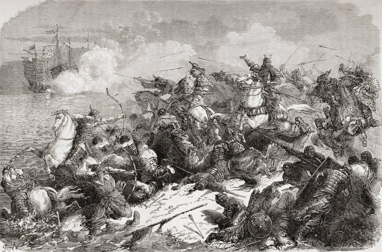Intento chino de invasión de Japón en el siglo XIII, publ. 1878 (impreso) de Spanish School