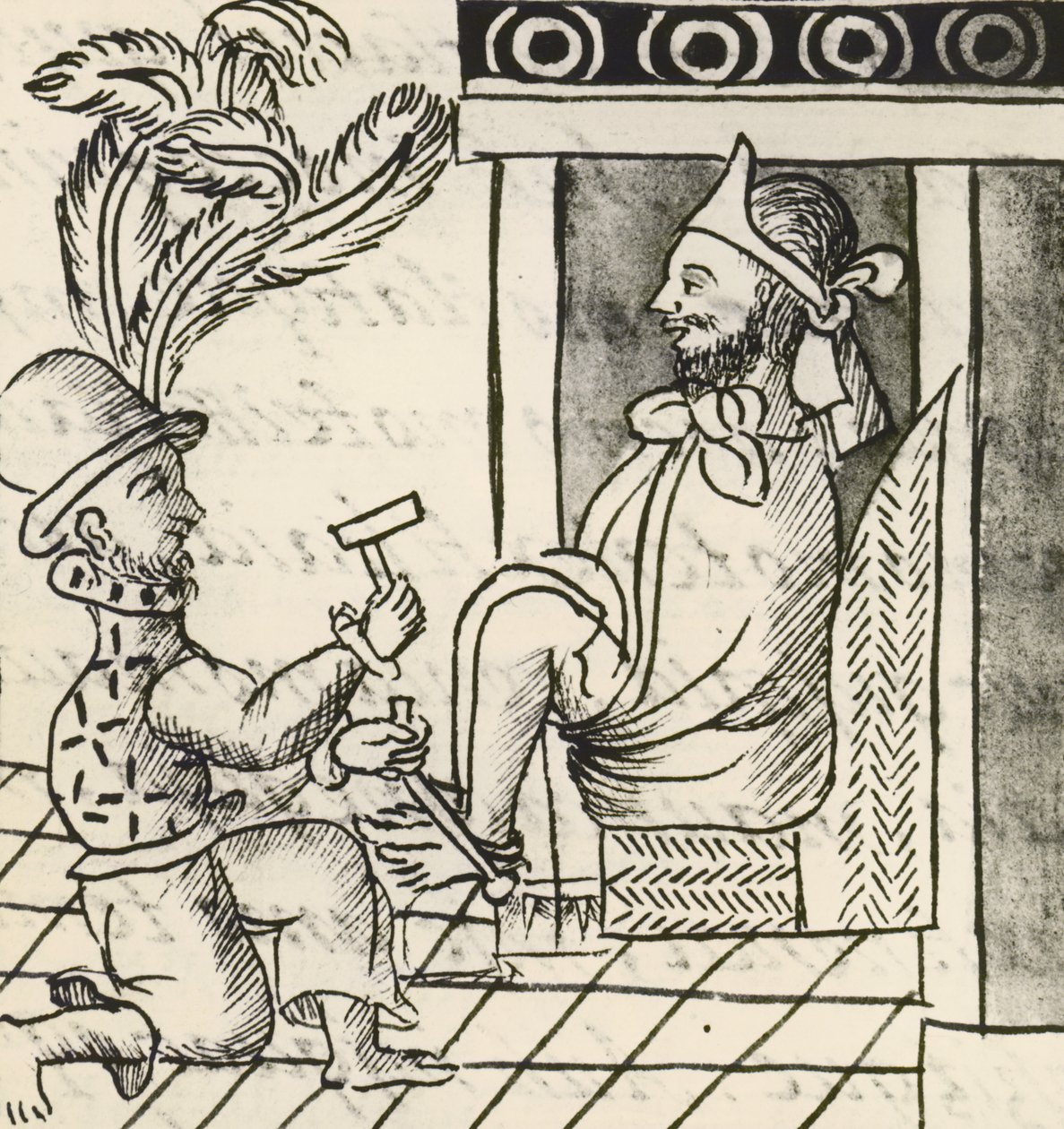 Códice de la conquista de México: estallido de la guerra, El emperador azteca Moctezuma encarcelado de Spanish School