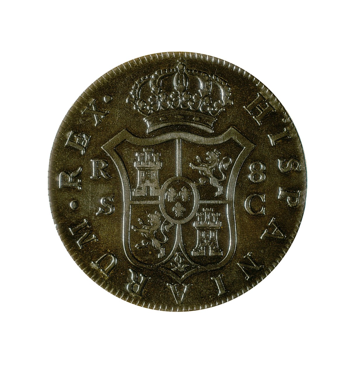 Moneda de 8 reales españoles, moneda castellana acuñada en Sevilla durante el reinado de Carlos IV (1748-1819) de Spanish School