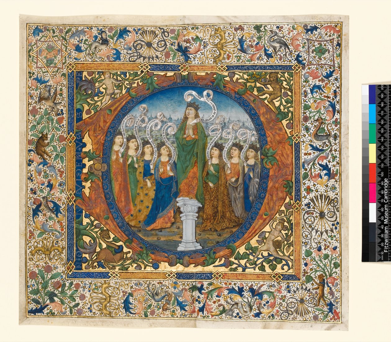 Collage con inicial historiada y orla de un salterio coral, c. 1482-1492 (pergamino) de Spanish School