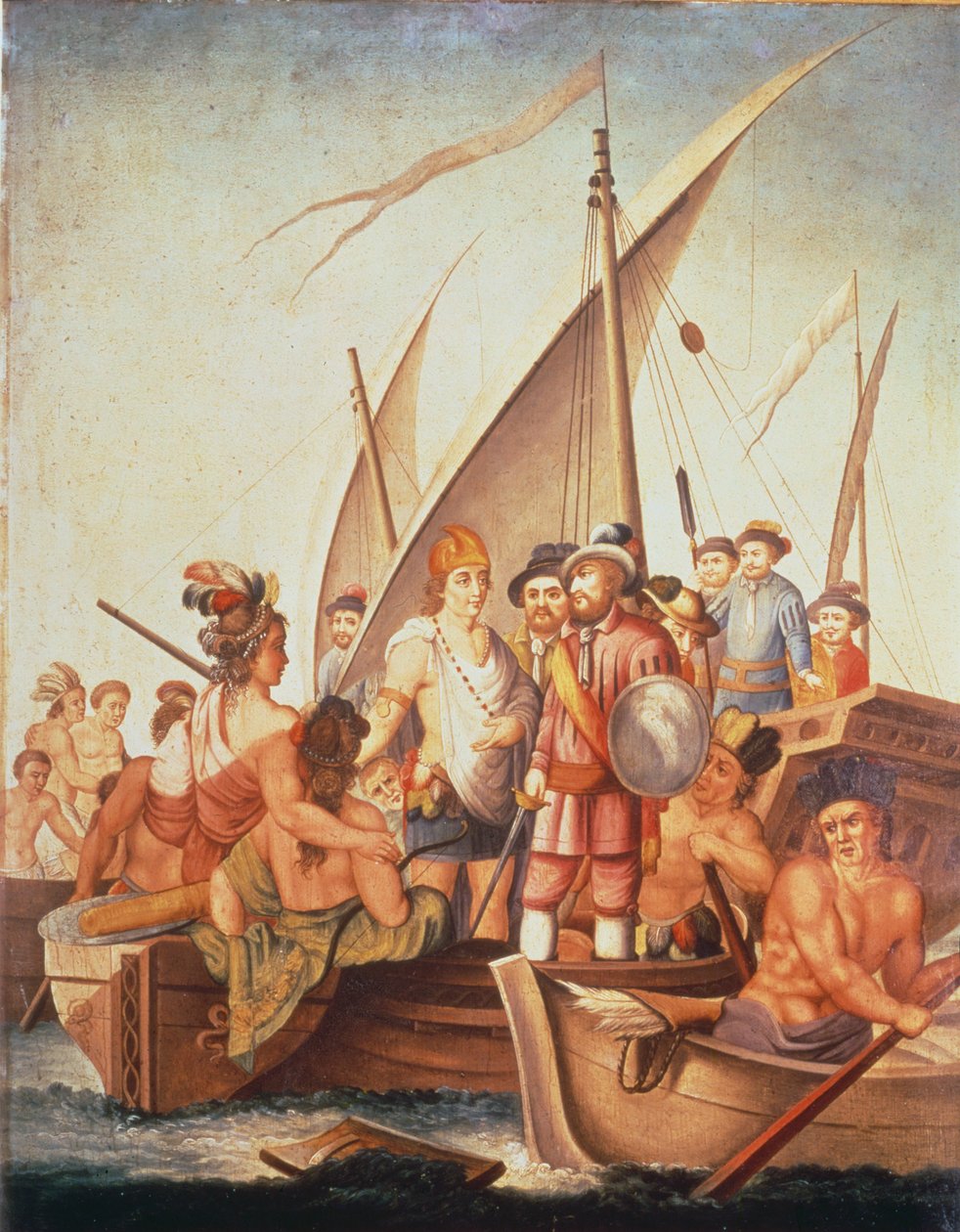 Conquista de México: García de Holguín captura Guatimozin (óleo sobre tabla) de Spanish School