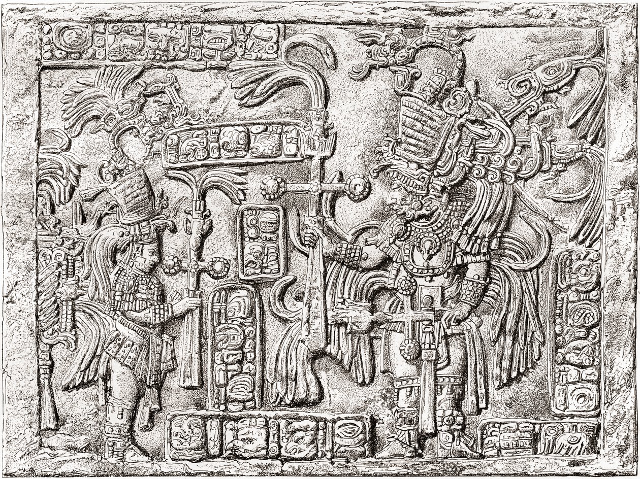 Dintel decorativo de la antigua ciudad maya de Yaxchilán, Chiapas, México de Spanish School