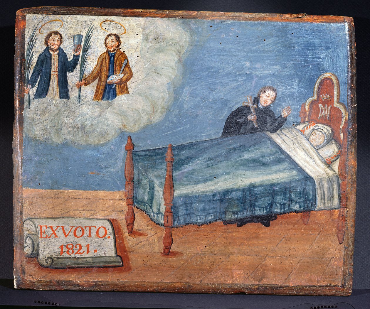 Ex Voto dedicado a SS. Cosme y Damián en agradecimiento por la curación de una mujer enferma, 1821 de Spanish School