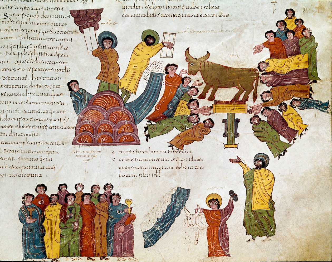 Éxodo: “la adoración del becerro de oro” Moisés y las Tablas de la Ley. Miniatura de una Biblia mozárabe. Siglo X. León. Biblioteca de la Real Colegiata de San Isidoro. España de Spanish School