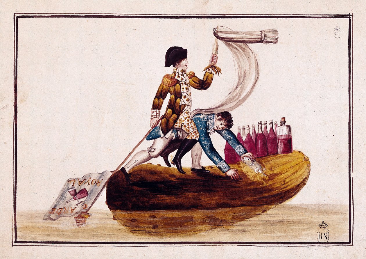 Expulsión de José Bonaparte (1768-1844) (en un pepinillo) tras la derrota de Vitoria en España de Spanish School