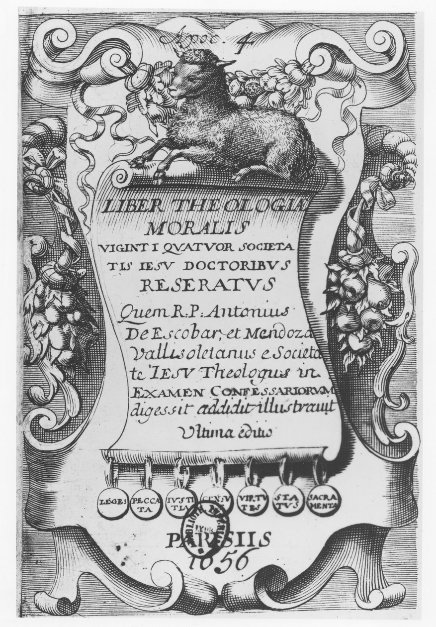 Frontispicio para Liber Theologiae Moralis, de Antonio Escobar y Mendoza, 1656 de Spanish School
