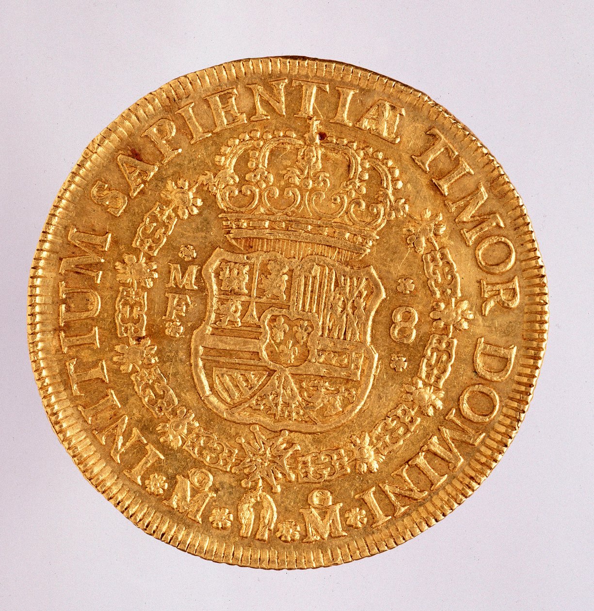 Moneda de oro (8 escudos) de España: reinado de Felipe V de Spanish School