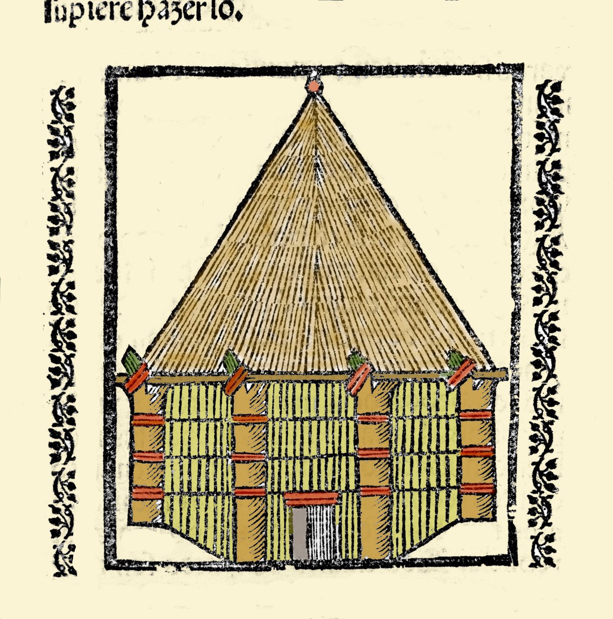 Hábitat: descripción de la cabaña de los indígenas caribes. Grabado del libro “Historia general de las Indias, islas y tierra firme del mar océano” de Gonzalo Fernández de Oviedo (1478-1557) de Spanish School