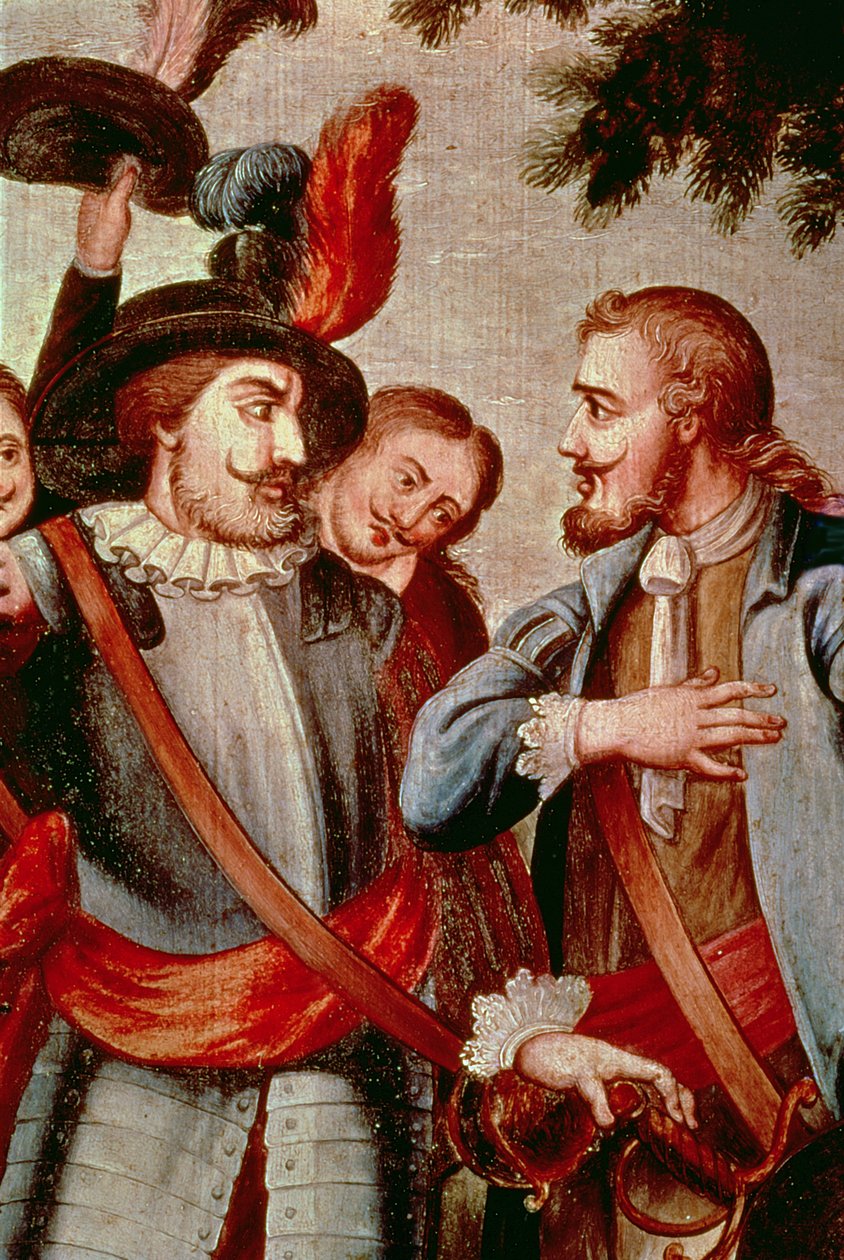 Hernando Cortes (1485-1547) y Diego di Velasquez (1465-1524) (óleo sobre lienzo) (detalle) (ver 113574) de Spanish School
