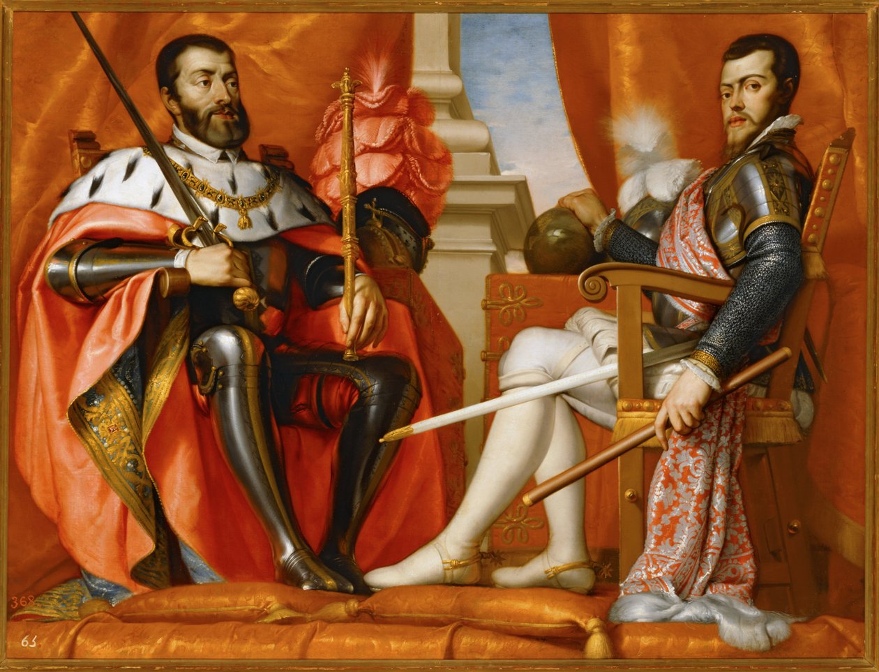 Karl V con su hijo Philipp II ... (pintura sobre lienzo) de Spanish School