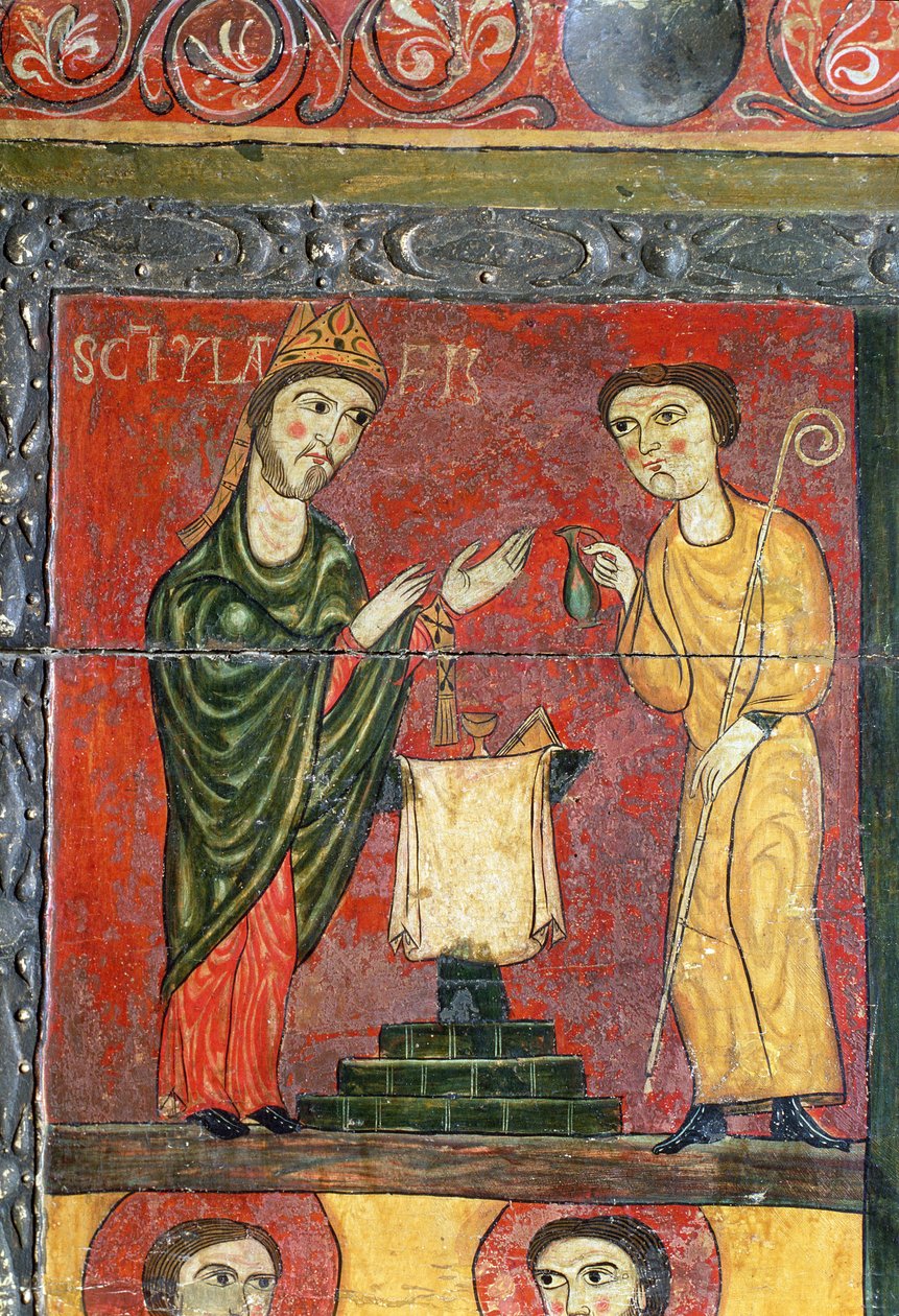 Misa de San Hilario, altar, detalle, primera mitad del siglo XIII (temple sobre madera) de Spanish School