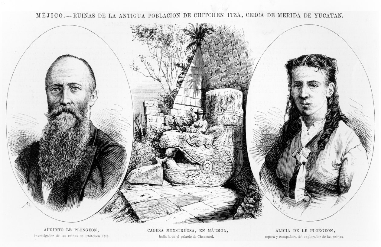 México - Ruinas de la antigua población de Chichen Itzá, cerca de Mérida, Yucatán, ilustración de La Ilustración Española y Americana 1877 de Spanish School