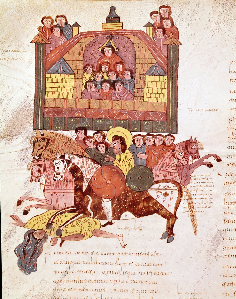 Página de la Biblia mozárabe: muerte de la reina Jezabel de Spanish School