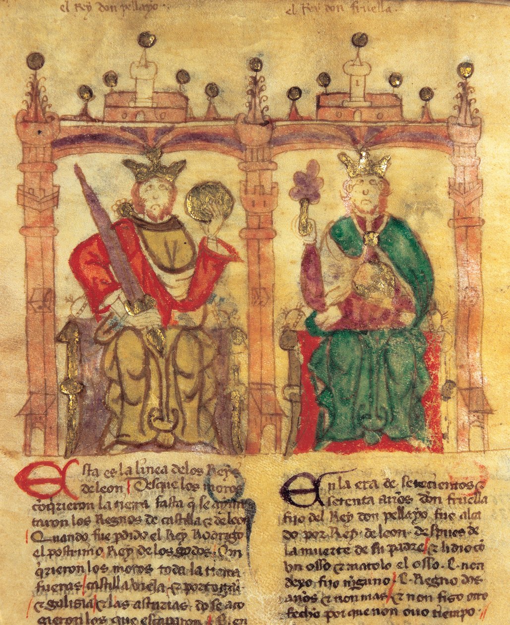 Pelayo (685-737), fundador del Reino de Asturias y su nieto Fruela I (722-68) de Spanish School