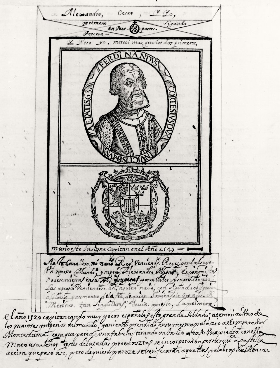 Retrato de Hernando Cortés (1485-1547) y sus armas de Spanish School