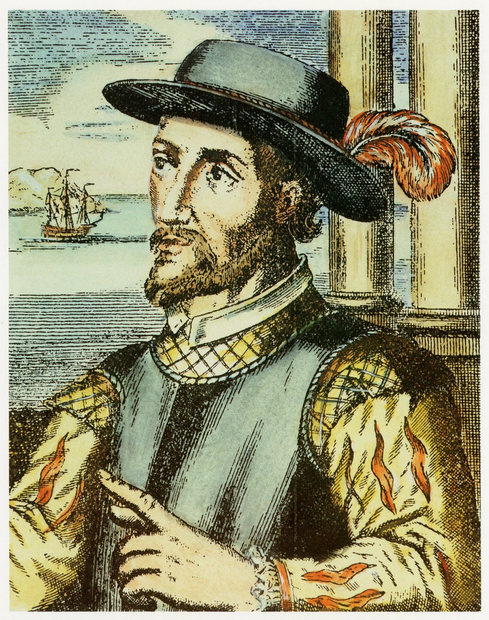 Retrato de Juan Ponce de León (1474 – 1521) (grabado coloreado a mano) de Spanish School