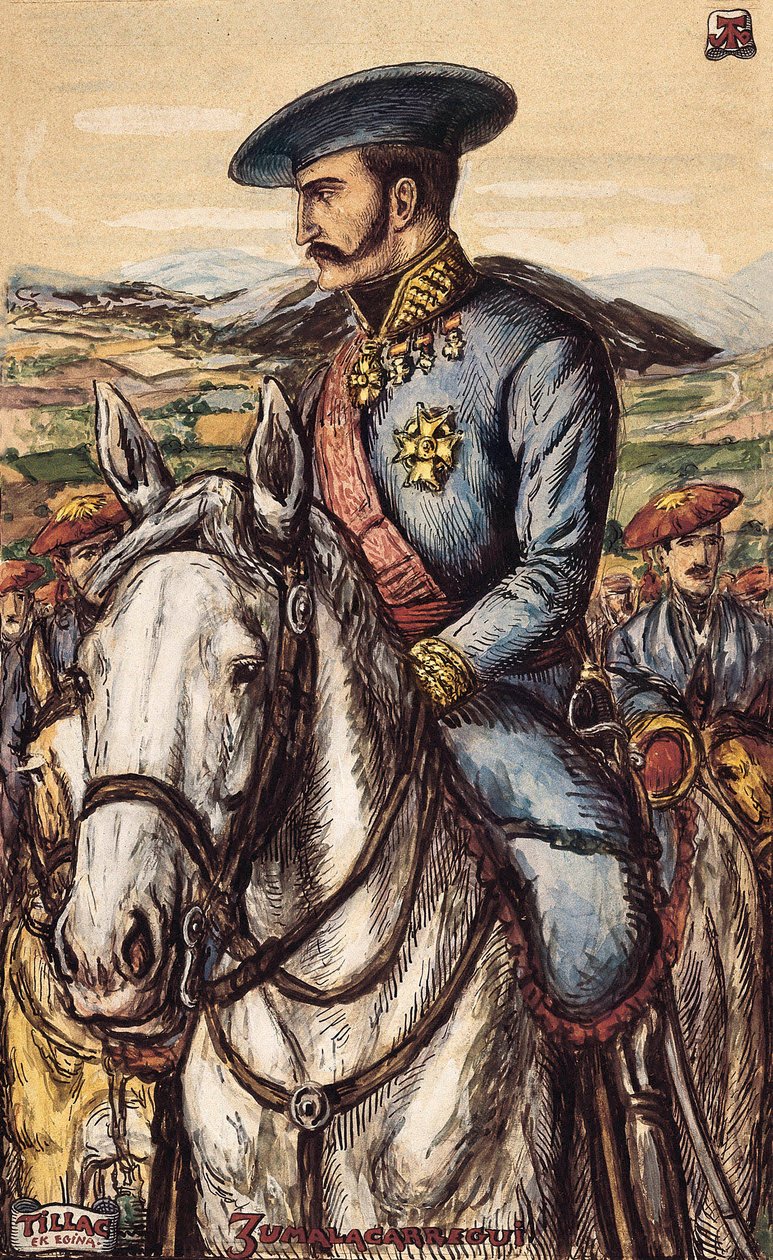 Retrato de Tomás Zumalacárregui (1788-1835), miembro militar del Ejército Carlista durante la Primera Guerra (1833-1840) (litografía) de Spanish School