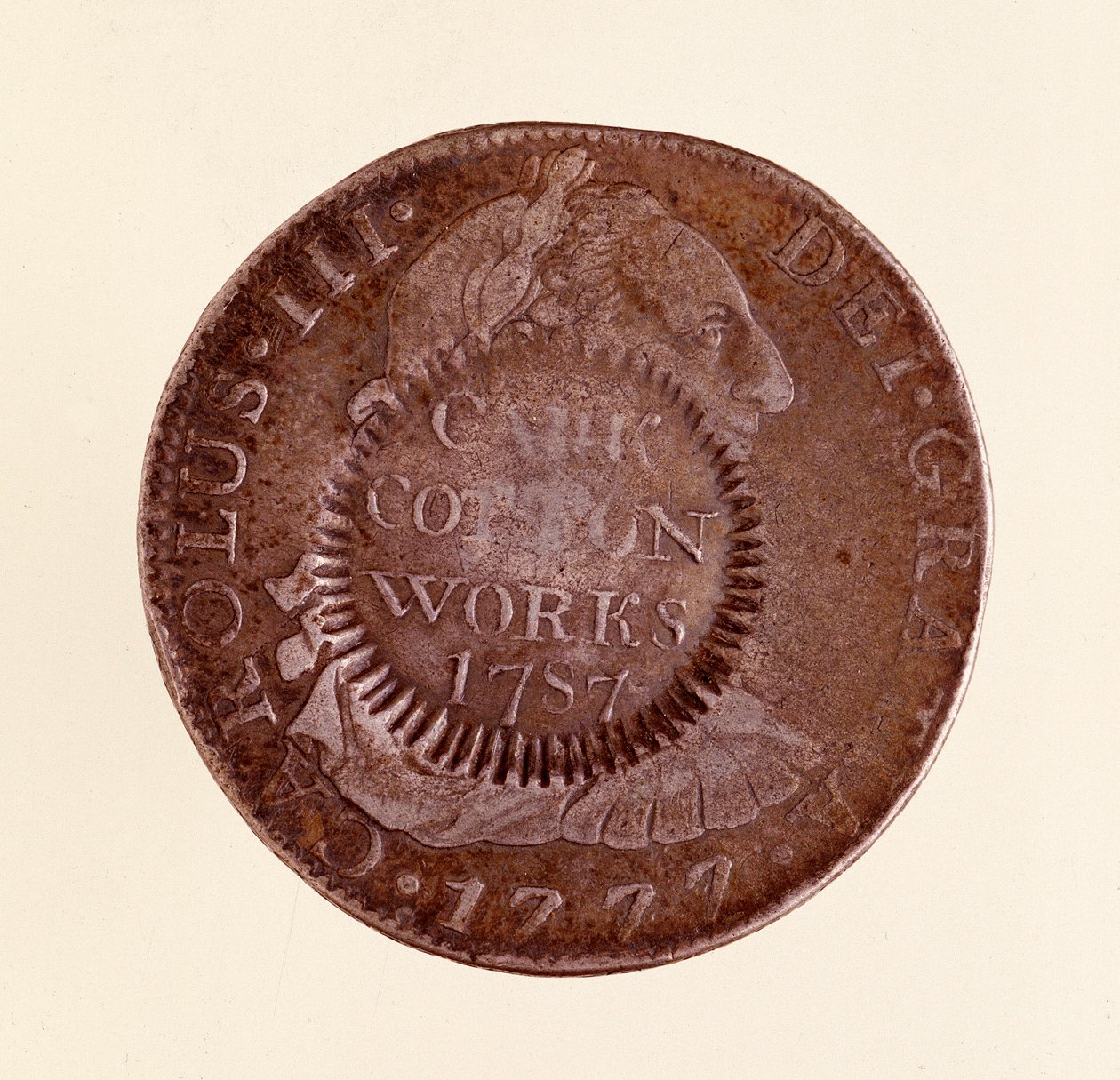 Moneda de plata (8 reales) de España: reinado de Carlos III (1777 con contramarca de 1787) de Spanish School