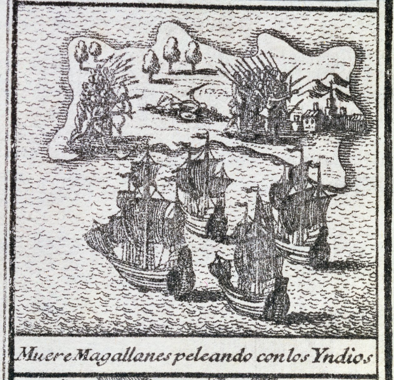La muerte de Magallanes en una batalla con los indios de Spanish School