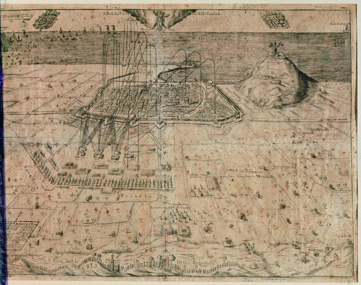 El asedio de la ciudad de Barcelona por las tropas del rey Felipe IV durante la Guerra de los Segadores de 1640-52 (grabado) de Spanish School