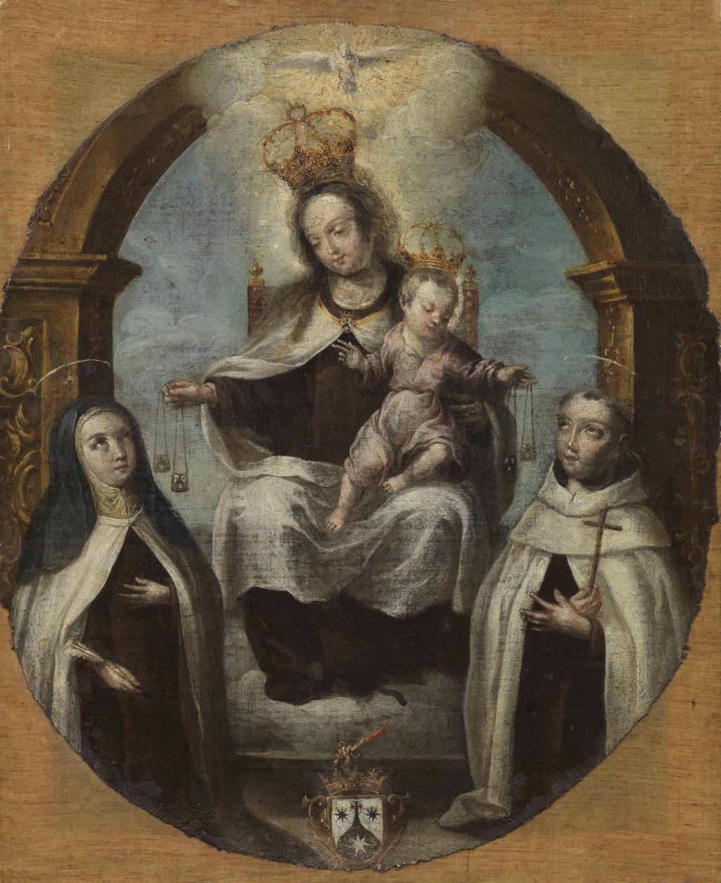 Virgen y Niño entre Santa Clara y Santo Domingo, c.1700 de Spanish School