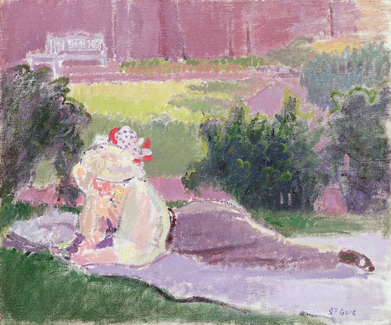 La esposa del artista en el jardín de la casa Rowlandson de Spencer Frederick Gore