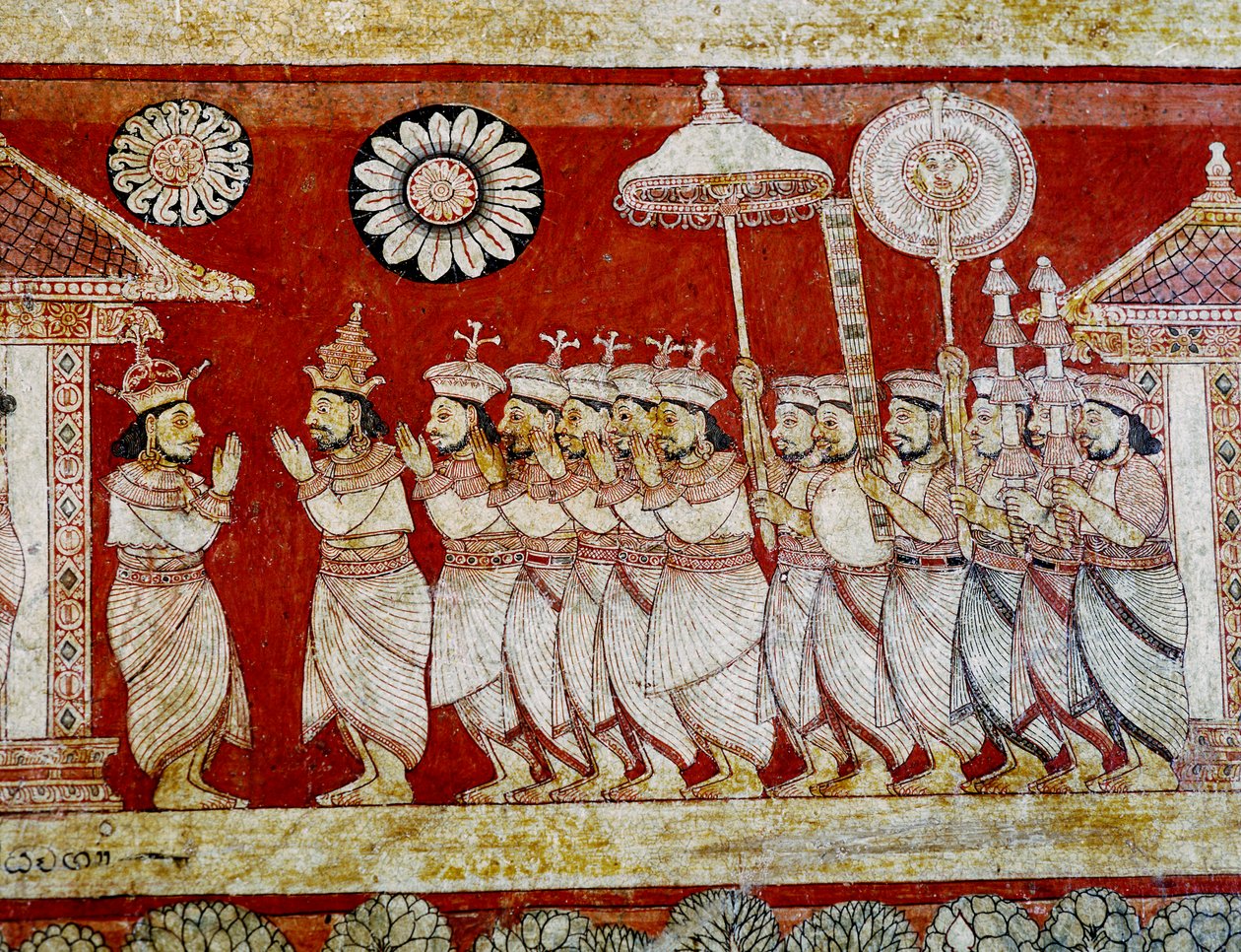 Detalle de pintura mural en el Templo Degaldoruwa Vihraya de Sri Lankan School
