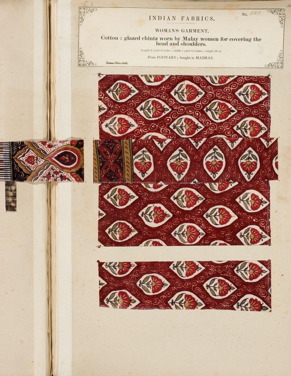 Muestra de chintz de algodón esmaltado de Poonary, comprada en Madrás, de La Colección de los Fabricantes de Textiles de la India, por John Forbes Watson, publicada en 1866 de Sri Lankan School