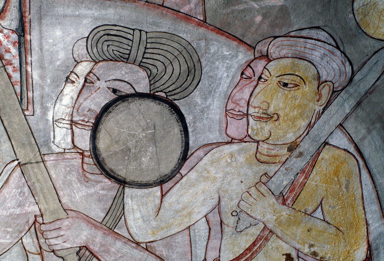 Fresco que representa al ejército acompañando al Rey de Ceilán, Templo Dorado de Dambulla (Patrimonio de la Humanidad de la Unesco) de Sri Lankan School