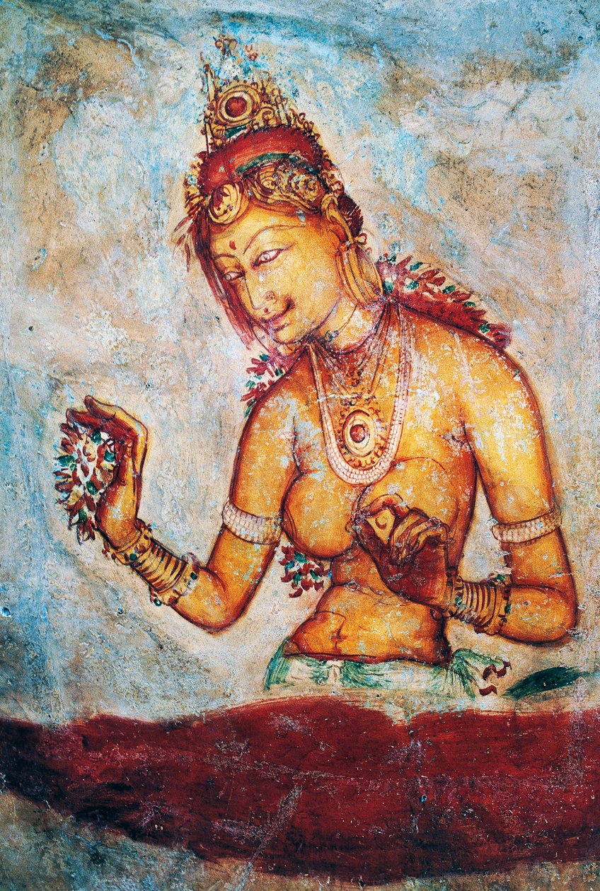 Las doncellas de Sigiriya, fresco, sitio arqueológico de Sigiriya (Lista del Patrimonio Mundial de la Unesco) de Sri Lankan School