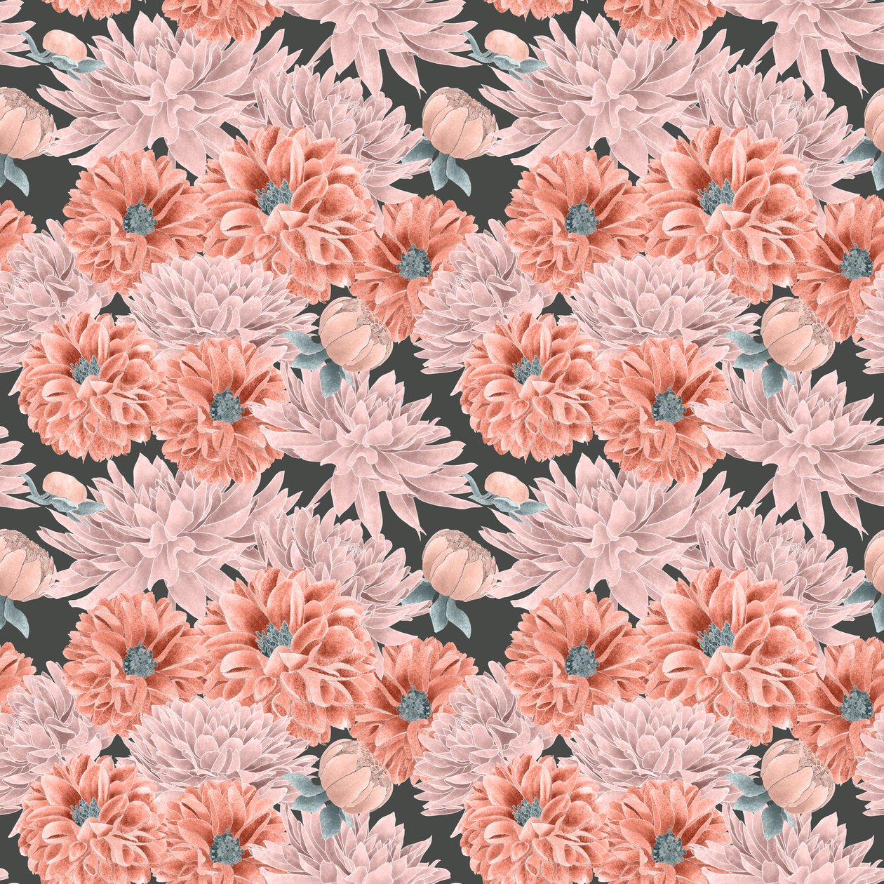 Dahlia hero pattern colorway 1, 2020 (lápiz de grafito y digital) de Stacy Hsu